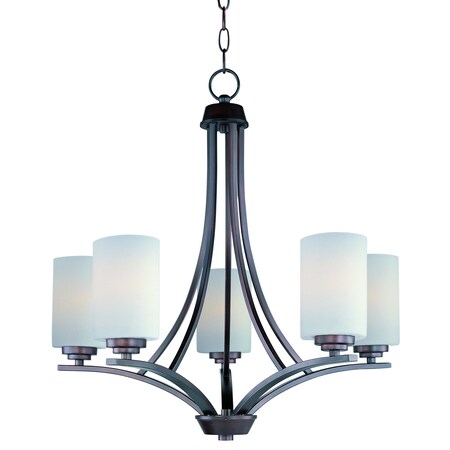 Maxim Five Light Oil Rubbed Bronze Satin White Glass Up Chandelier 20035SWOI